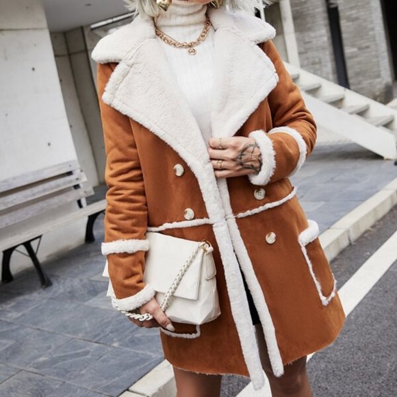 BOHO DOLLZ Faux Suede w/Faux Fur Double breasted p - Picture 6 of 8